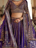 Dreamy Royal Blue Heavy Embroidered Silk Bridal Lehenga Choli With Double Dupatta