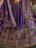 Dreamy Royal Blue Heavy Embroidered Silk Bridal Lehenga Choli With Double Dupatta