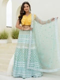 Dreamy Sky Blue Foil Embroidered Organza Party Wear Lehenga With Blouse - Zeel Clothing
