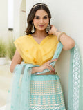 Dreamy Sky Blue Foil Embroidered Organza Party Wear Lehenga With Blouse - Zeel Clothing