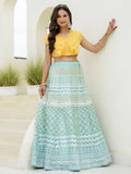 Dreamy Sky Blue Foil Embroidered Organza Party Wear Lehenga With Blouse - Zeel Clothing