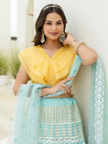 Dreamy Sky Blue Foil Embroidered Organza Party Wear Lehenga With Blouse - Zeel Clothing
