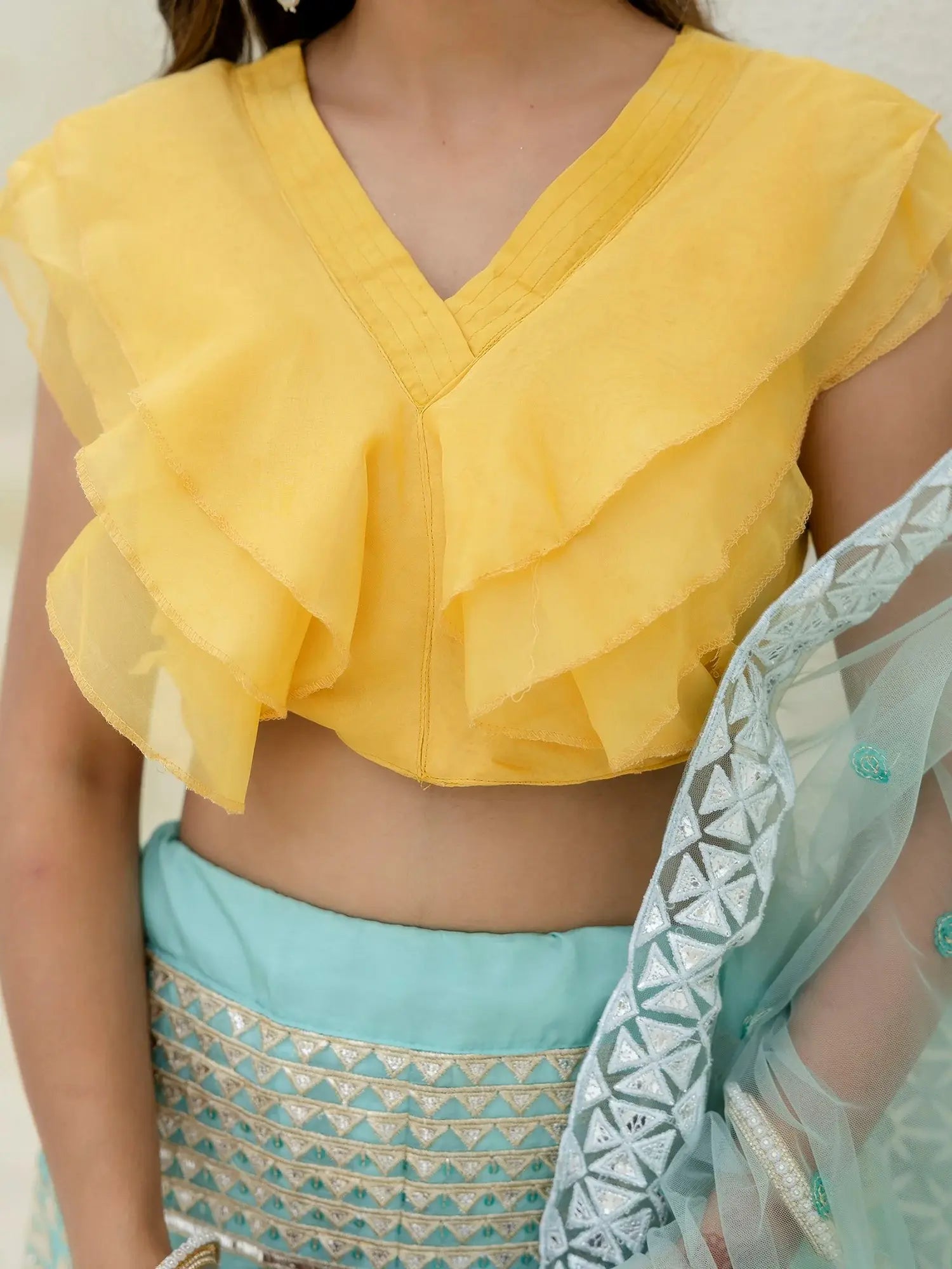 Dreamy Sky Blue Foil Embroidered Organza Party Wear Lehenga With Blouse - Zeel Clothing