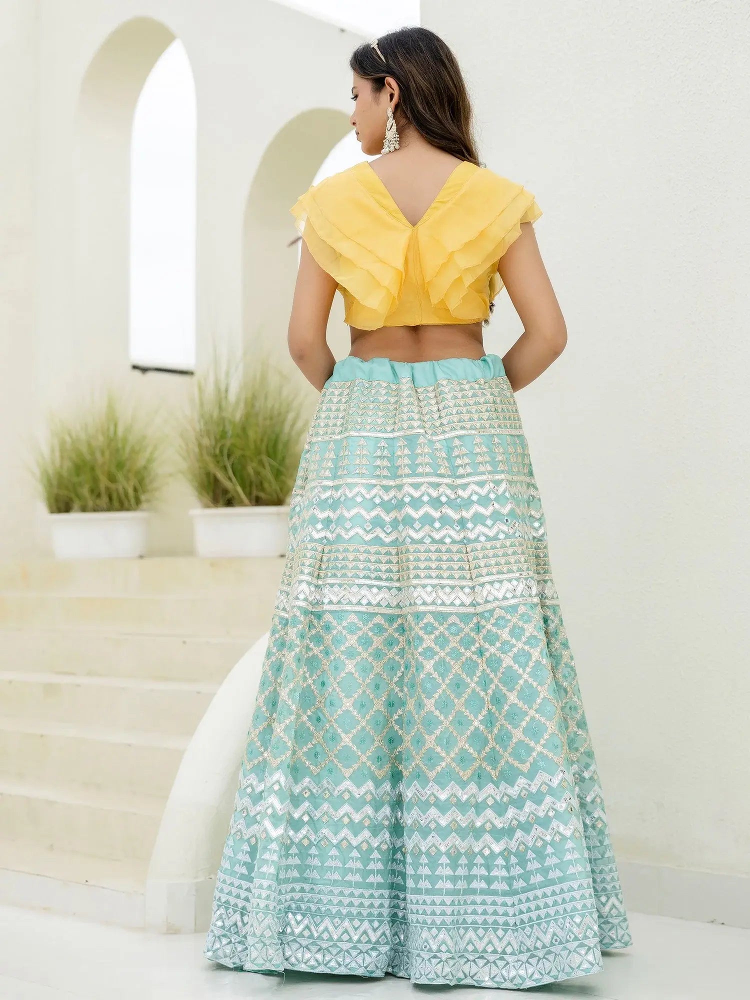 Dreamy Sky Blue Foil Embroidered Organza Party Wear Lehenga With Blouse - Zeel Clothing