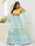 Dreamy Sky Blue Foil Embroidered Organza Party Wear Lehenga With Blouse - Zeel Clothing