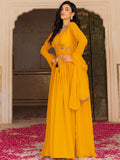Dreamy Yellow Zari Work Georgette Festive Wear Gown With Dupatta
