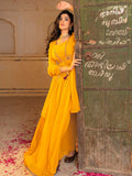 Dreamy Yellow Zari Work Georgette Festive Wear Gown With Dupatta