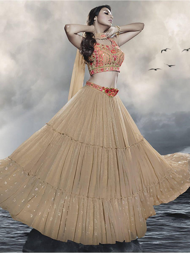 Ravishing Beige Hand Work Art Silk Festive Wear Lehenga Choli
