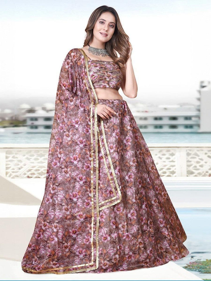 Fancified Mauve Floral Printed Organza Lehenga Choli With Dupatta
