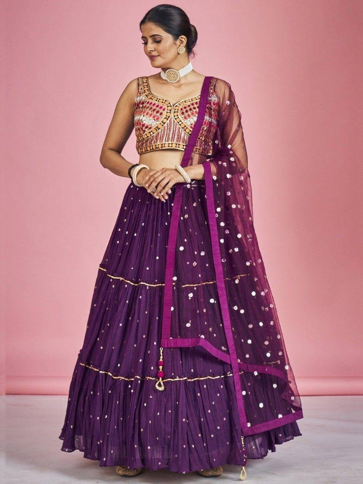Gorgeous Purple Sequins Georgette Lehenga Choli With Dupatta