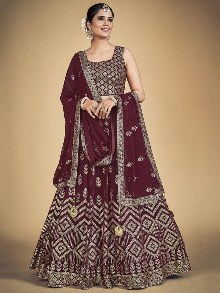 Marvelous Maroon Sequins Georgette Festival Wear Lehenga Choli