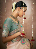 Precious Cream Heavy Border Work Silk Event Wear Saree With Blouse