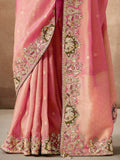 Alluring Pink Heavy Border Work Silk Wedding Saree With Blouse