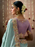 Stunning Sky-Blue Color Heavy Border Work Silk Reception Wear Saree