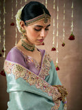 Stunning Sky-Blue Color Heavy Border Work Silk Reception Wear Saree