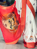 Timeless White Printed Silk Festive Special Saree With Blouse