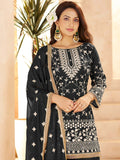 Elegant Black Thread Embroidery Georgette Festive Wear Palazzo Suit