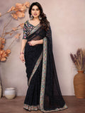 Elegant Black Zari Embroidery Georgette Function Wear Saree With Blouse - Zeel Clothing