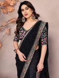 Elegant Black Zari Embroidery Georgette Function Wear Saree With Blouse - Zeel Clothing