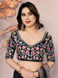 Elegant Black Zari Embroidery Georgette Function Wear Saree With Blouse - Zeel Clothing