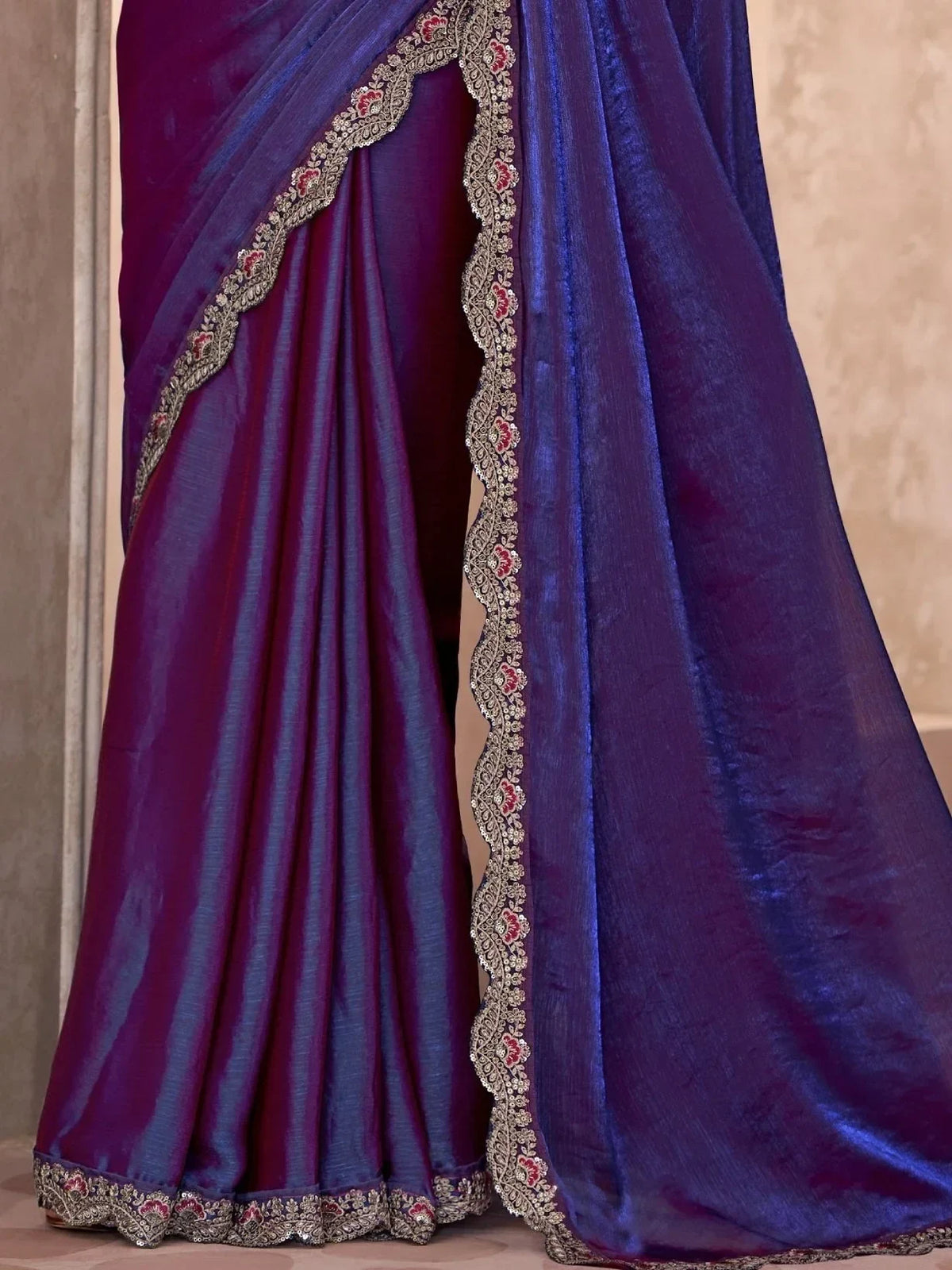 Elegant Blue Border Work Georgette Traditional Saree With Blouse - Zeel Clothing