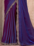 Elegant Blue Border Work Georgette Traditional Saree With Blouse - Zeel Clothing