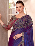 Elegant Blue Border Work Georgette Traditional Saree With Blouse - Zeel Clothing