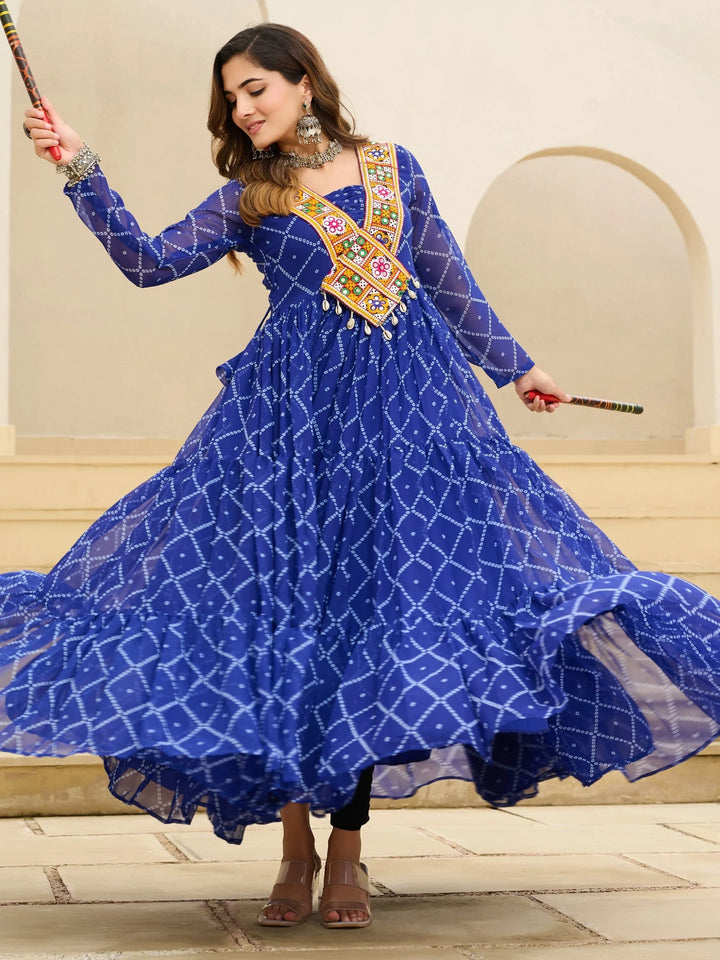 Elegant Blue Patch Work Georgette Navratri Special Gown - Zeel Clothing
