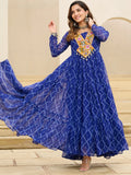 Elegant Blue Patch Work Georgette Navratri Special Gown - Zeel Clothing