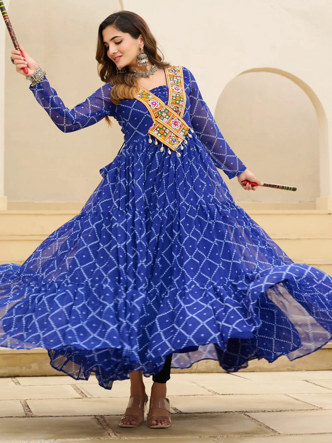 Elegant Blue Patch Work Georgette Navratri Special Gown - Zeel Clothing
