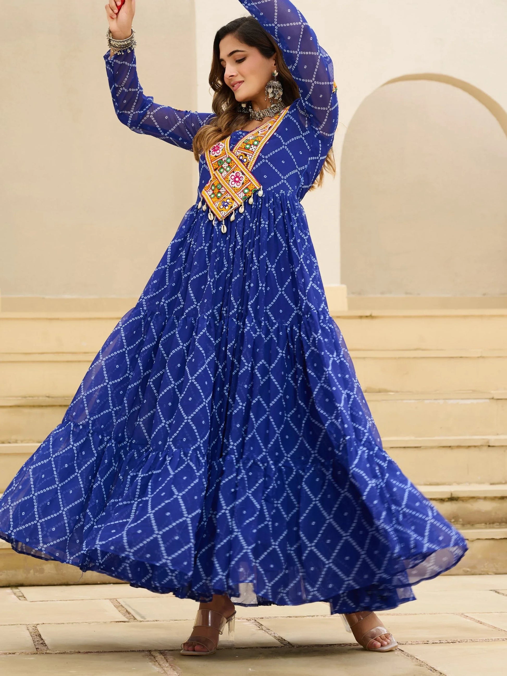 Elegant Blue Patch Work Georgette Navratri Special Gown - Zeel Clothing