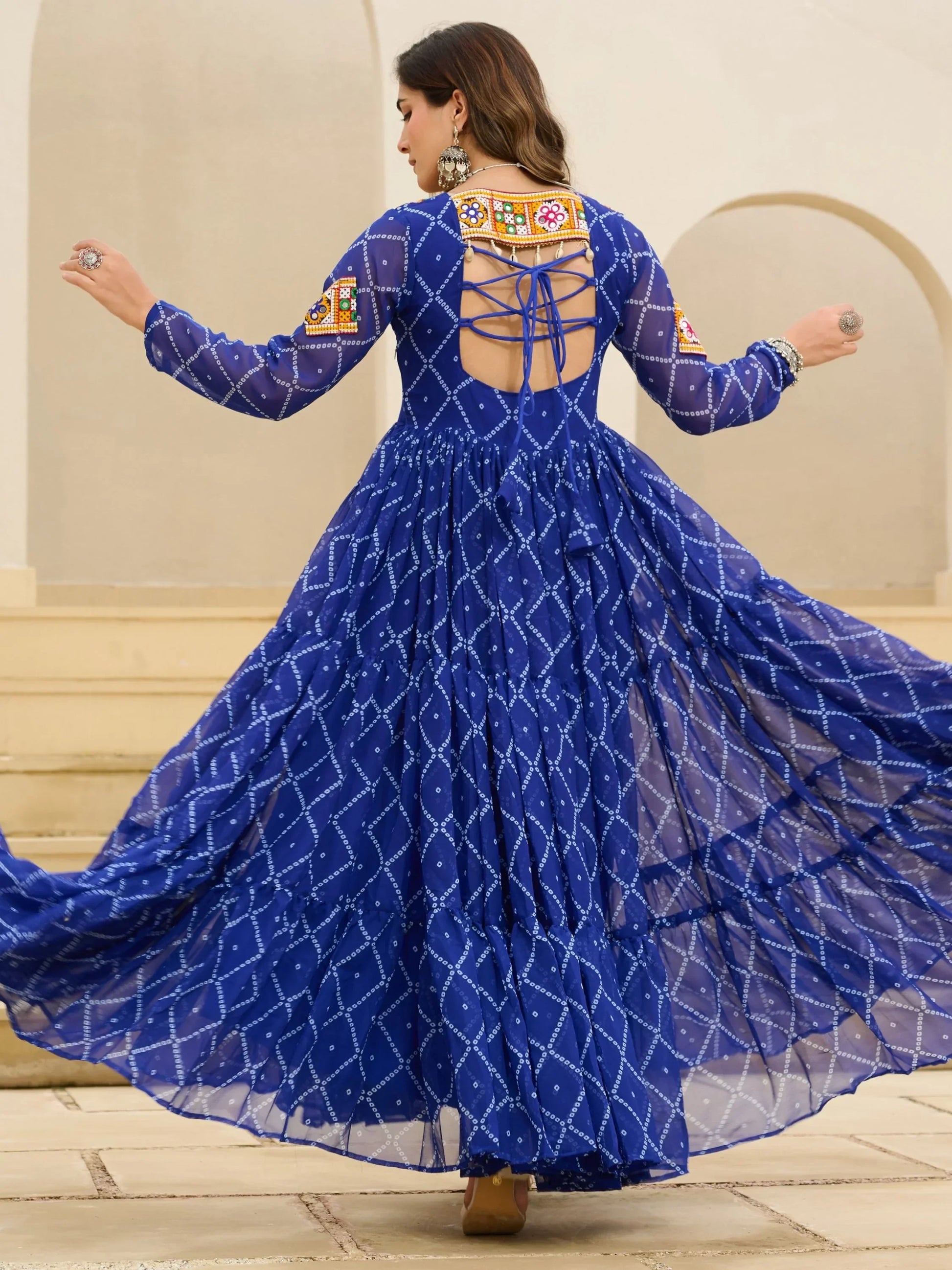 Elegant Blue Patch Work Georgette Navratri Special Gown - Zeel Clothing