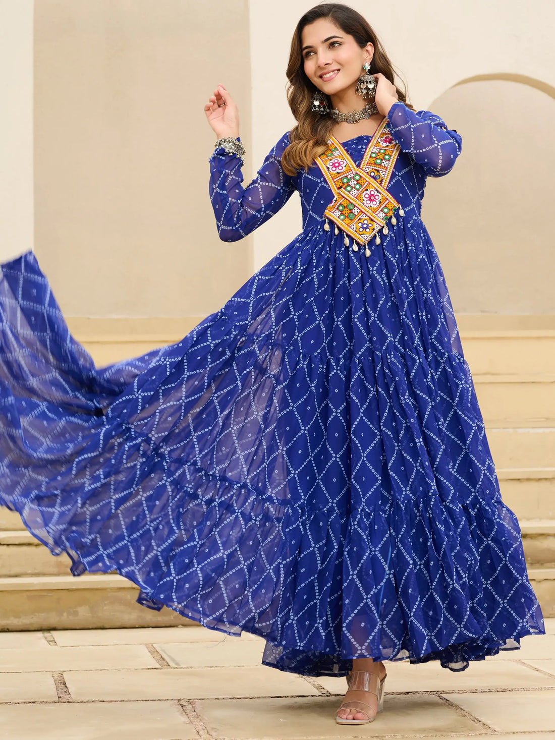 Elegant Blue Patch Work Georgette Navratri Special Gown - Zeel Clothing