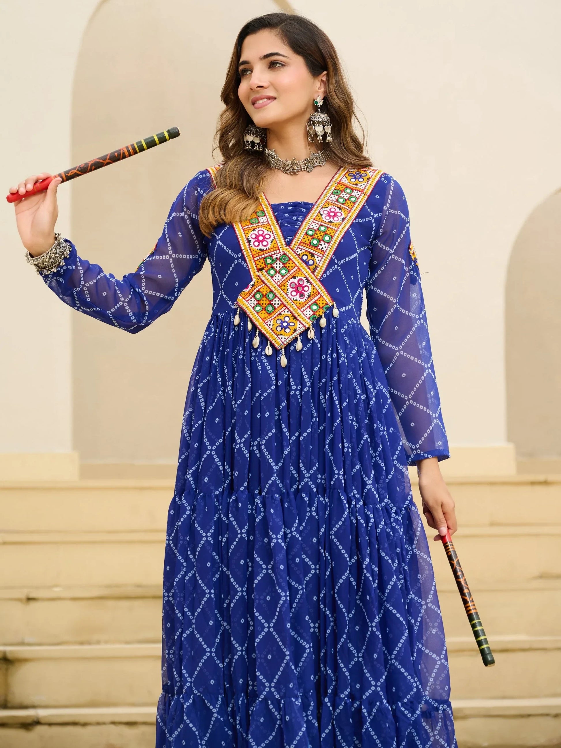 Elegant Blue Patch Work Georgette Navratri Special Gown - Zeel Clothing