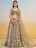 Elegant Brown Embroidered Net Wedding Wear Lehenga Choli With Dupatta - Zeel Clothing