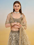 Elegant Brown Embroidered Net Wedding Wear Lehenga Choli With Dupatta - Zeel Clothing