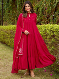Elegant Dark Pink Foil Work Chiffon Festive Salwar Kameez With Dupatta