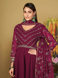Elegant Dark Pink Sequins Georgette Reception Wear Anarkali Suit - Zeel Clothing