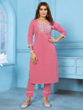 Elegant Dusty Pink Embroidered Rinkal Cotton Summer Wear Pant Suit - Zeel Clothing