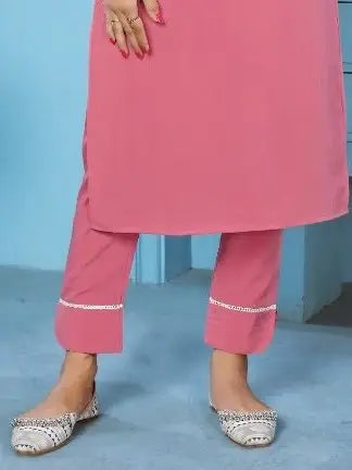 Elegant Dusty Pink Embroidered Rinkal Cotton Summer Wear Pant Suit - Zeel Clothing