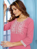 Elegant Dusty Pink Embroidered Rinkal Cotton Summer Wear Pant Suit - Zeel Clothing
