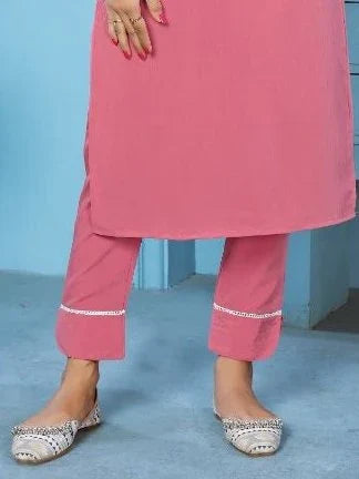 Elegant Dusty Pink Embroidered Rinkal Cotton Summer Wear Pant Suit - Zeel Clothing