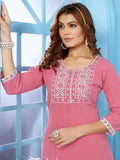 Elegant Dusty Pink Embroidered Rinkal Cotton Summer Wear Pant Suit - Zeel Clothing