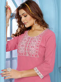 Elegant Dusty Pink Embroidered Rinkal Cotton Summer Wear Pant Suit - Zeel Clothing