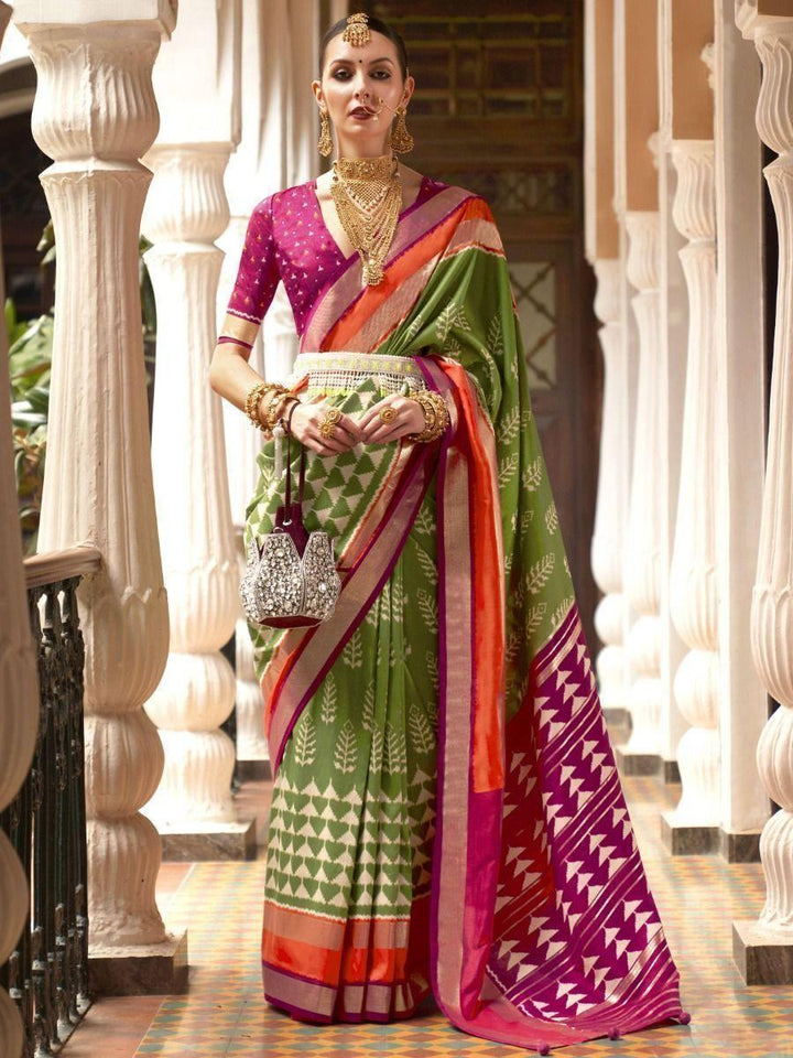 Elegant Green Digital Printed Patola Silk Occasion Wear Saree