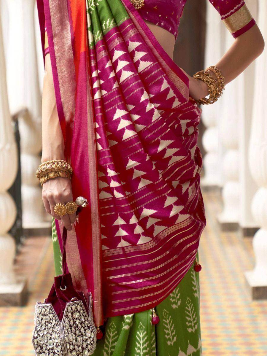 Elegant Green Digital Printed Patola Silk Occasion Wear Saree - Zeel Clothing