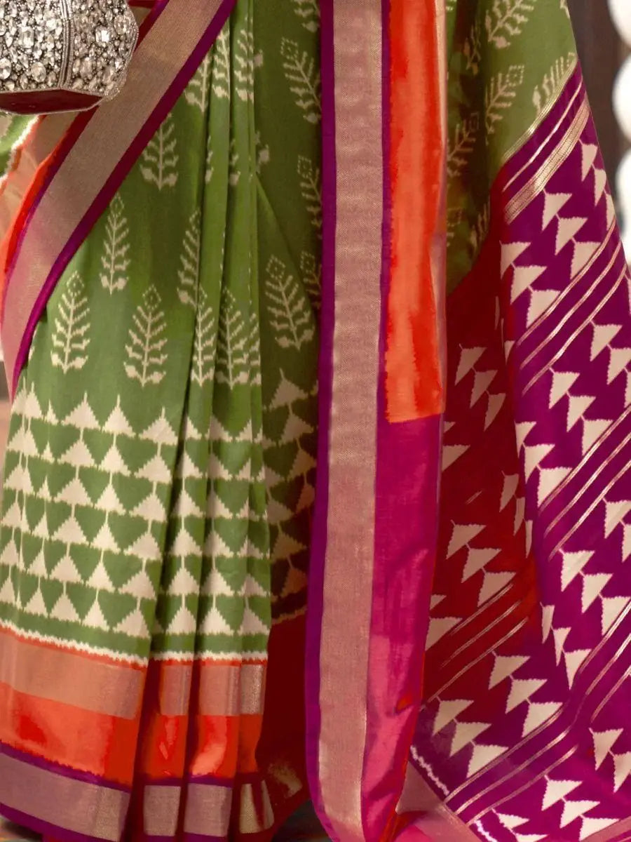 Elegant Green Digital Printed Patola Silk Occasion Wear Saree - Zeel Clothing