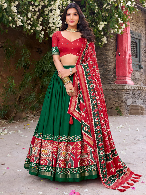 Elegant Green Patola Printed Silk Festival Wear Lehenga Choli - Zeel Clothing