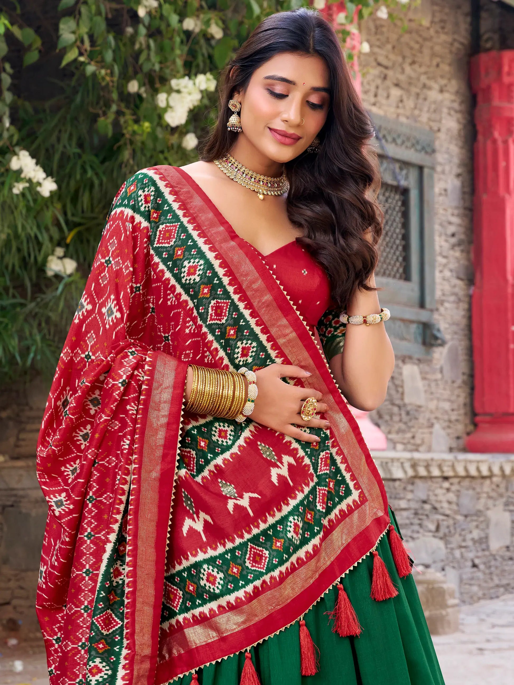 Elegant Green Patola Printed Silk Festival Wear Lehenga Choli - Zeel Clothing