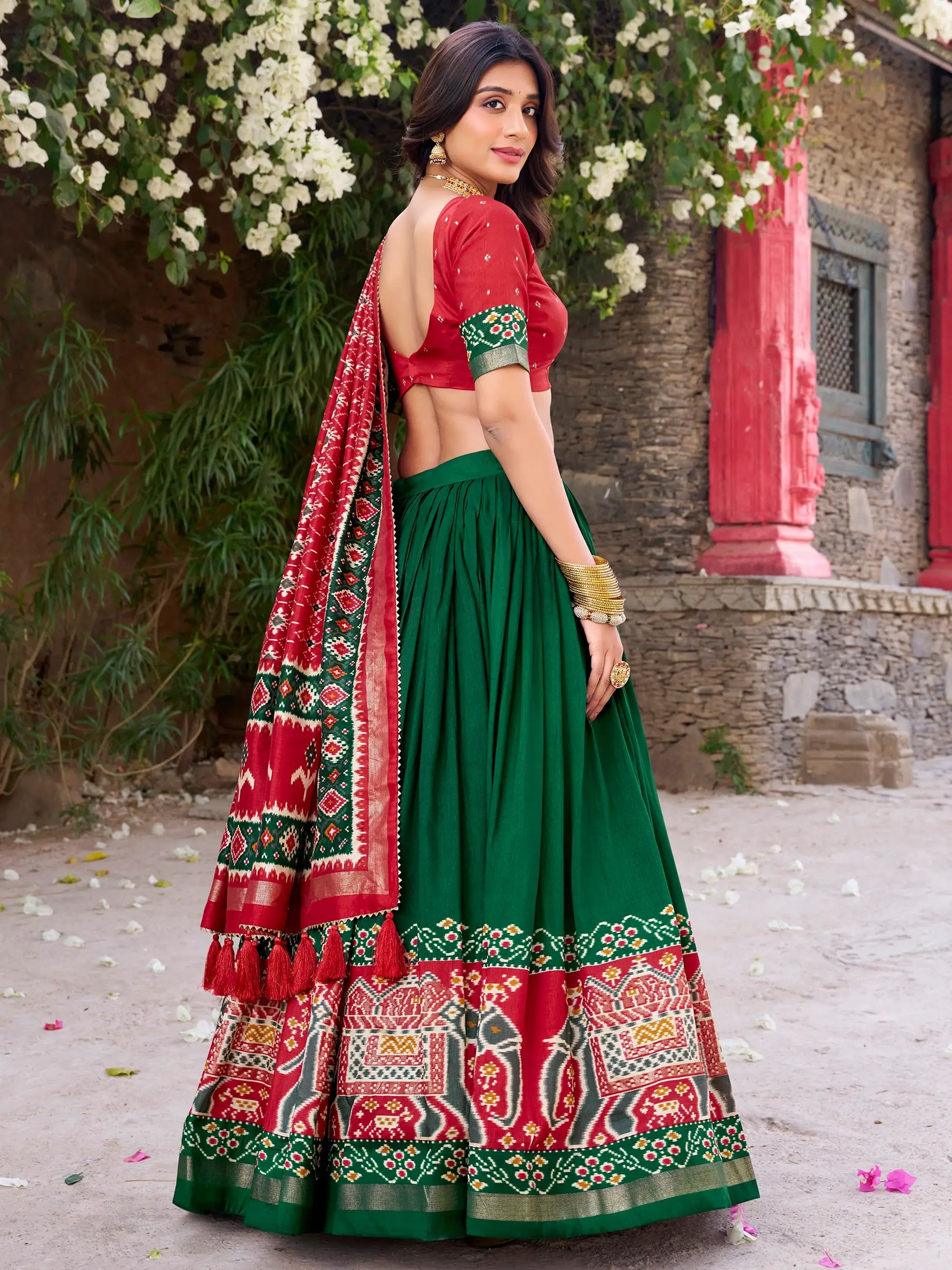 Elegant Green Patola Printed Silk Festival Wear Lehenga Choli - Zeel Clothing